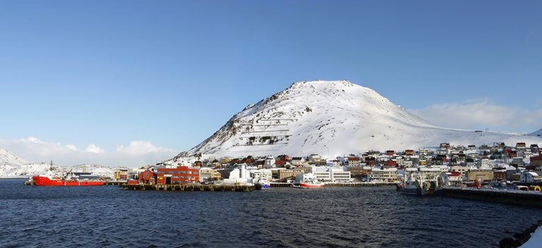 Norwegische Stadt Honningsvag im Winter