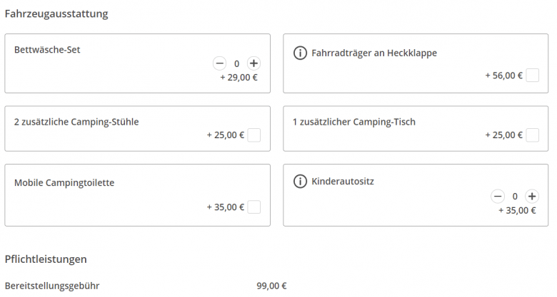 Extras beim Mietwohnmobil hinzubuchen