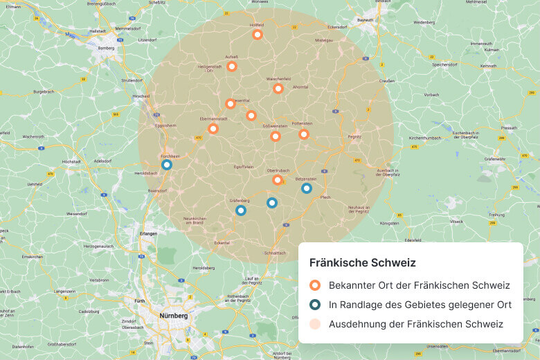 Karte Fränkische Schweiz: wichtige Orte