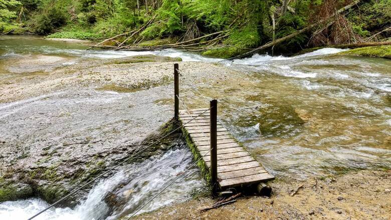 Brücke über den Fluss im Eistobel