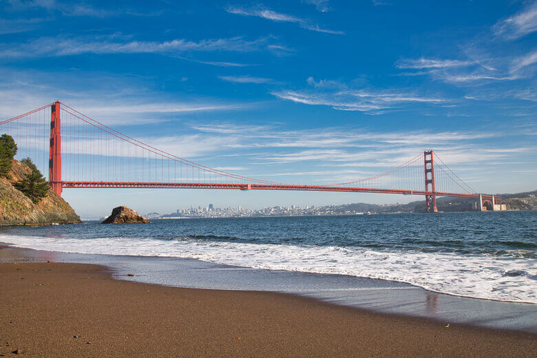 Blick von Kirby Cove zur Golden Gate Bridge